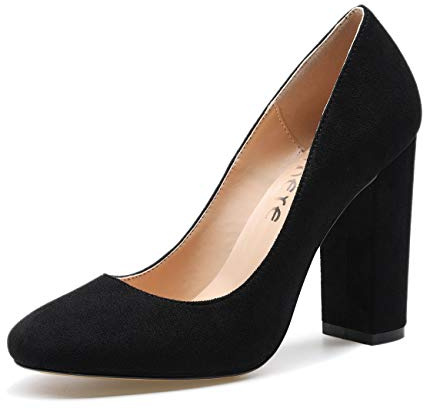 Castamere Escarpins Femme Bout Ronde Bloc Talon Haute 10CM Suède Noir Escarpin EU 43.5