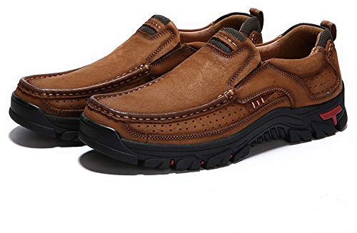 Läder För Män Bekväma Fritidsskor För Vandring Utomhus Andningsbara Fashionabla Bärbara Körskor Slip On Läderskor Brun 42 EU
