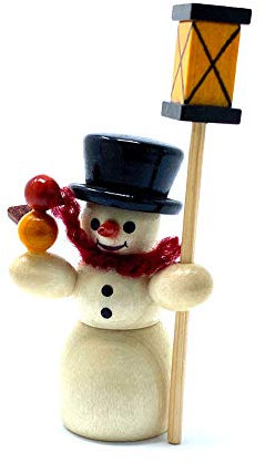 Drechslerei Friedbert Uhlig, Miniatur Nr. 04/D, Schneemann mit Laterne, dunkel, 5 cm hoch, aus regionalem Holz gedrechselt, echte Handarbeit aus dem Erzgebirge, Weihnachten, Holzkunst, Echtholz