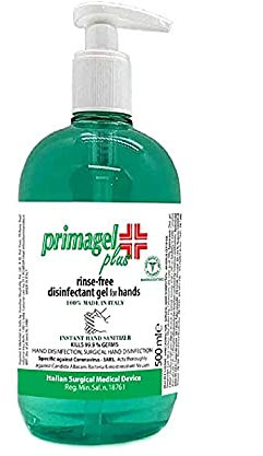 Primagel plus, Gel Igienizzante Disinfettante Mani 65% Alcol, 500 ml