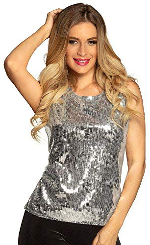 Boland 02043 – Top à paillettes argentées, top disco Queen, tenue de fête, costume, fête à thème, carnaval, Argente, L-XL