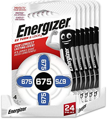 Energizer - Pack de 24 Pilas Especiales de audífono tamaño 675 una Pila para una Necesidad, sin Mercurio añadido y Potencia para Dispositivos pequeños
