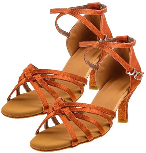 PLAFOPE Gold Strappy Heels Latin Dance Shoes Women Open-Toed Ballroom Sandals Snakeskin Grain Design Elegant Footwear for Salsa and Banquet