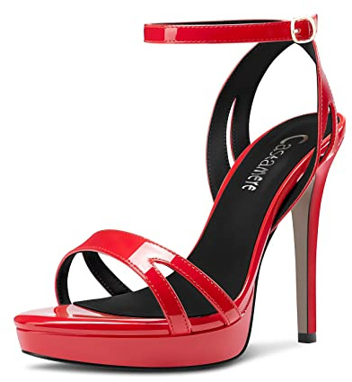 Castamere Femmes Aiguille Haut High Plate-forme Talon Heel Ouvert Bout Lanières Cheville Sandales Mariage Danse 12 CM Heels Rouge 39 EU