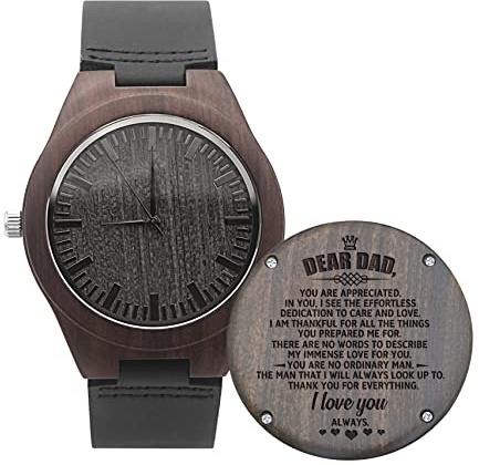 UFOORO Relojes de madera grabados para hombre, reloj de madera natural, regalo personalizado, reloj personalizado para papá, hijo, marido, cumpleaños, boda, aniversario, graduación, 100%