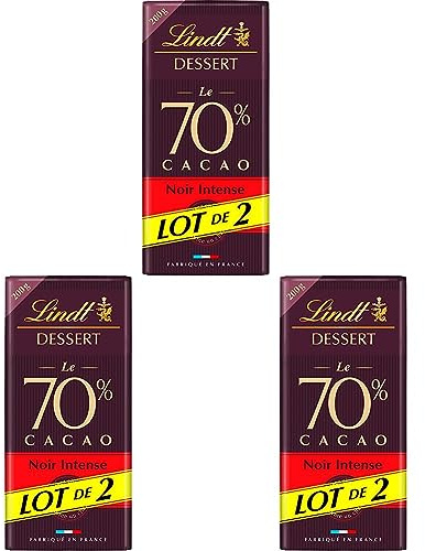 Lindt - Tablette 70% Cacao DESSERT - Chocolat Noir pour Pâtisser - 2x200g (Lot de 3)
