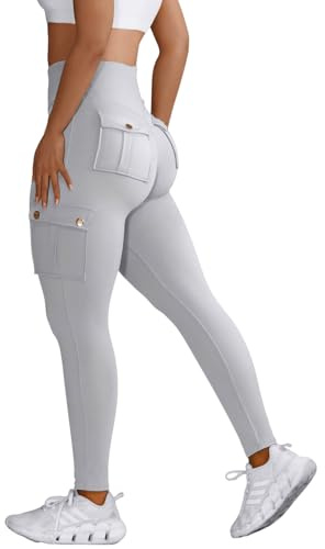 Nuofengkudu Sportbyxor med hög midja för damer, kvinnor, leggings med fickor, S