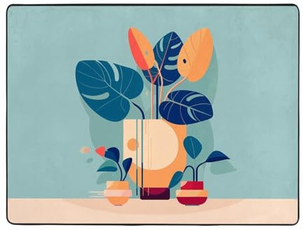 YYHWHJDE Turtleback Bambus-Teppich, 160 x 122 cm, weich, feiner Samt, waschbar, verschleißfest, Blau / Orange