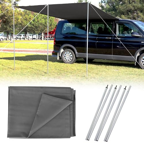 OMAC Sonnenvordach Seitenmarkise Set kompatibel mit VW Transporter T5 2003-15 L2 Langer Schwarz