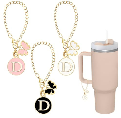 shixpiov 2er Buchstaben Anhänger Zubehör für Stanley Cup,Wasserflaschen mit Griffen,Name-ID Charms Letter für PRAOAHEI 40oz Thermobecher（Runde Letter,D