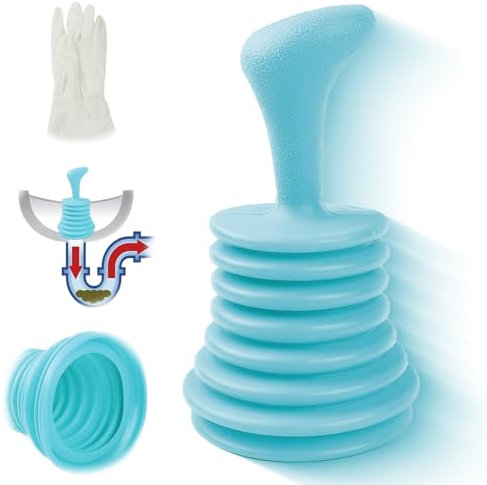 Handy Sink and Drain Plunger, Heavy Duty Plumbers Plunger, Commercial Style Mini Home Plunger, Powerful Toilet Unblocker Tool with Large Bellows Gloves, Handheld Plunger for Kitchen Bathroom