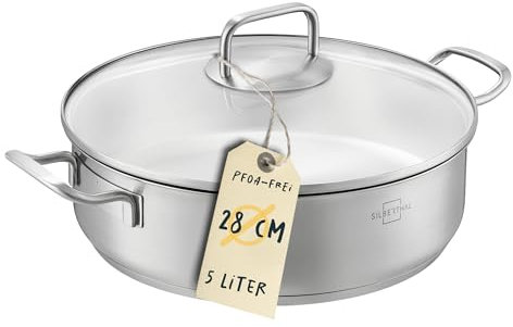 SILBERTHAL Casseruola acciaio inox - Induzione gas e forno - Tegami 28 cm - Pentola bassa 5 litri con coperchio