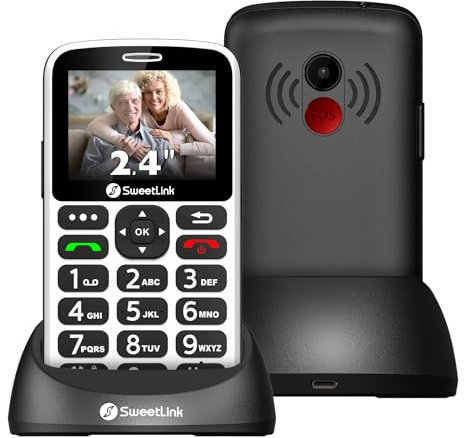 SweetLink S3 Plus 4G Teléfono Móvil para Personas Mayores, Senior Moviles de Teclas Grandes y Volumen Alto,Pantalla 2,4, Contactos con Imágenes, Botón SOS, Base de Carga, Bateria 1400mAH,Color Blanco