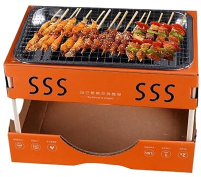 Walopola Barbecue de table en acier inoxydable, charbon de bois, barbecue portable en acier inoxydable pour 1 à 3 personnes, barbecue familial pliable en acier inoxydable pour camping et pique-nique