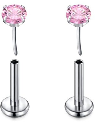 D.Bella G23 Titan Labret Piercing Orecchini Threadless Push In Labbro Piercing per Rossetto Naso Helix Tragus Conch Piercing Gioielli, Titanio