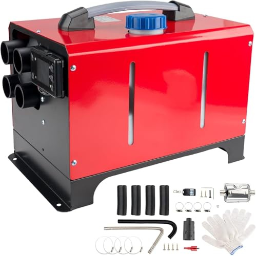ShockFlo 12V Diesel Night Heater with 10L Tank & Remote, All-in-One 4 Air Outlet Parking Heater with Muffler & Full Kit for Campervan, Motorhome, Van, Truck, Boat