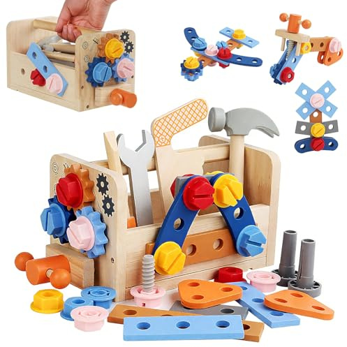 Aevorant Caja de Herramientas para niños, Banco de Trabajo, Juguete de Madera para niños, Juego de Aprendizaje de motricidad Fina, Juguete de Madera para niños de 3 a 5 años