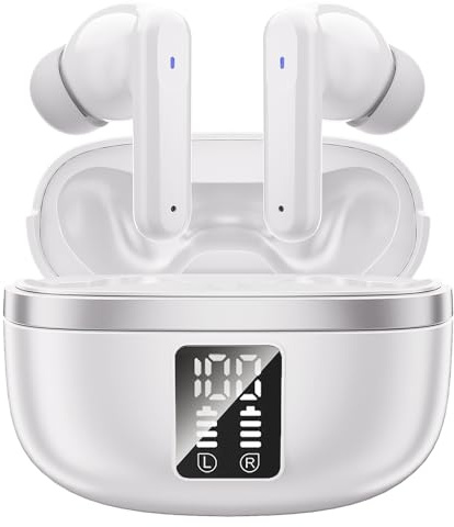 JBMI Cuffie Bluetooth, Auricolari Bluetooth 5.3 In Ear Stereo con 4 Microfono ENC, 60 Ore Cuffiette Wireless Cancellazione Rumore, Auricolare IP7 per iPhone e Androide, Earbuds Sportive (perla)