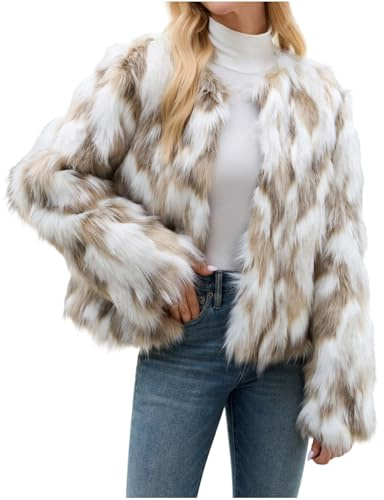 Chaqueta Pelo Mujer,Abrigo Corto de Piel Sintética Esponjoso para Mujer Ropa Elegante y de Lujo Elegante Cardigan de Manga Larga Cálido Cazadora de Moda para Salir Cómoda Chaqueta Mullido de Invierno