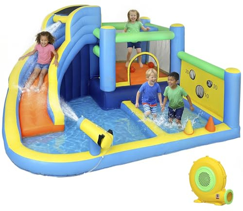 AIYAPLAY Castillo Hinchable Acuático 8 en 1 Soplador 550W 350x320x190 cm