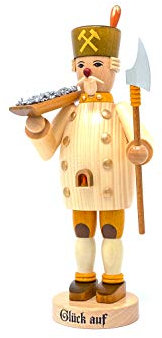 Drechslerei Friedbert Uhlig, Räuchermännchen Nr. 060/n, Bergmann, Natur, 25 cm hoch, aus regionalem Holz gedrechselt, echte Handarbeit aus dem Erzgebirge, Weihnachten, Holzkunst, Echtholz