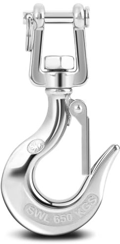 Gancho de Carga, Gancho de Elevación Giratorio de Acero Inoxidable 304 Gancho de Ojo de Acero con Accesorio de Aparejo de Pestillo 650 Kg/1000 Kg para Maquinaria Forestal, Transporte Terrestre