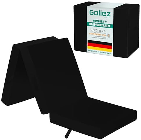 Goliez Klappmatratze 3-teilige Faltmatratze Gästematratze, Schaumstoff Matratze, Klappbar, Faltbare Kamping Bett, Waschbar Bezug (Schwarz, Einzel195x80x10cm)