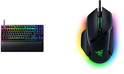 Razer Huntsman V2 Tenkeyless (Red Switch) - Optical Gaming Keyboard, Black & Basilisk V3 - Wired Customisable Gaming Mouse, Black