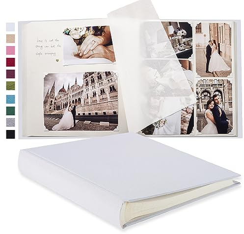 Pssoss Large DIY Scrapbook Photo Album 100 pages with Writing Space for 3x5 4x6 5x7 6x8 8x10 Pictures for Baby Wedding Family Children Anniversary Photo Album (White)