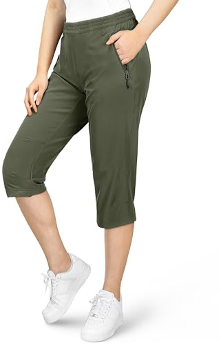 33,000ft Women's 3/4 Capri Hiking Trousers Stretch Lightweight Cycling Trousers Pockets Summer Outdoor Golf Trousers, Fossil grey, 8