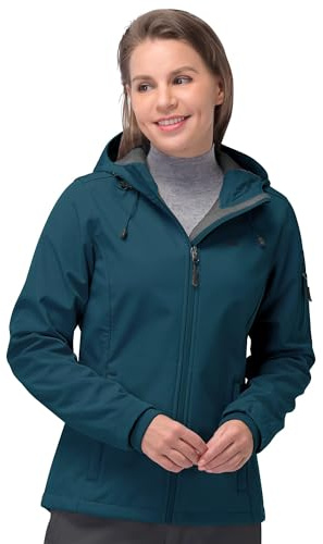 33,000ft Women's Waterproof Jacket, Ladies Lightweight Hooded Softshell Jacket Windproof Fleece Rain Jacket for Outdoor Hiking Dark Cyan S