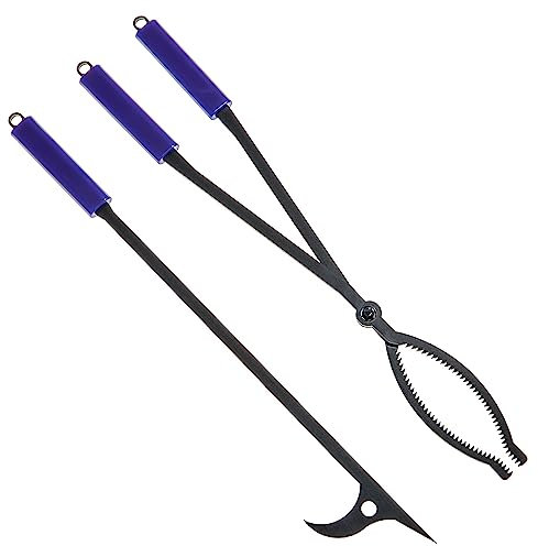 CKLT Juego de pinzas de fuego resistentes, juego de póquer de fuego y agarrador de troncos de 28 pulgadas para chimenea y camping, herramientas de leña portátiles a prueba de óxido