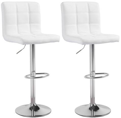 Panana Set of 2 Barstool Gas Lift Swivel Stool without Armrest for Home Bar Pub Breakfast (White)