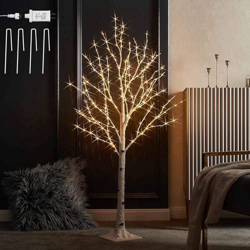 Hairui Sapin lumineux en bouleau - 200 LED - 120 cm - Avec éclairage - Pour Pâques, mariage, décoration festive, décoration d'intérieur, fête