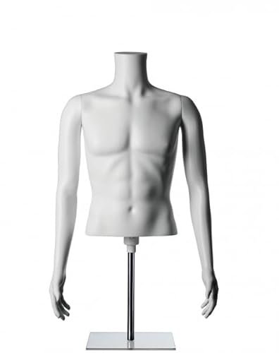 fella4stores Basic Herrentorso MT-1 mit Armen, verstellbar auf Tischständer mit Metallbodenplatte, ohne Kopf, bruchsicher aus recyceltem Kunststoff, Dekopuppe, Modefigur