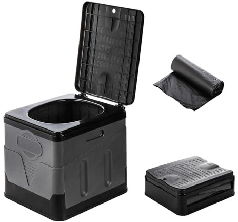 ZENFUN Tragbare Campingtoilette, Faltbare Toilette für Erwachsene, Porta Töpfchen mit Dickem Schwarzen Müllsack für Den Notfall im Freien, Wasserdichtes Gepäckklo, Wandern (Schwarz und Grau)