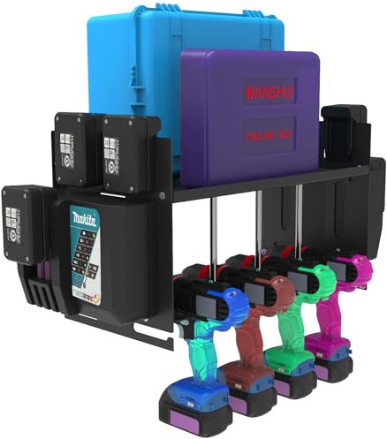 TOPOWN Wandhalterung für Makita Ladegerät DC18RD DC18RC und Akku Akkuhalter 18V / 14,4V, Werkzeugspeicher Aufbewahrung Akku Schlagbohrschrauber, Elektrisch Bohrer Werkzeugregal Organisation