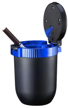 Car Ashtray with Lid Smell Proof, Detachable Stainless Smokeless Ash Tray with LED Blue Light, Portable Mini Car Trash Can, Windproof Auto Ashtray Cup Holder for Car Home Outdoor Travel (Blue)