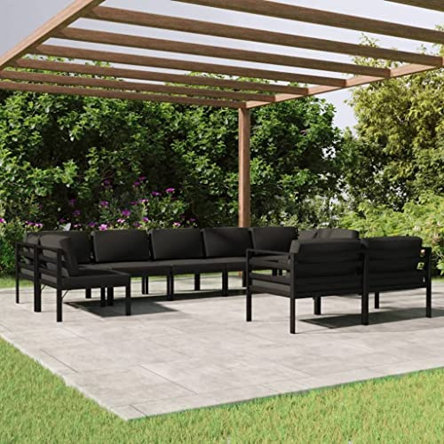 KTHLBRH Set di mobili da giardino per terrazze, mobili da balcone, 9 pezzi, con cuscino, in alluminio, antracite