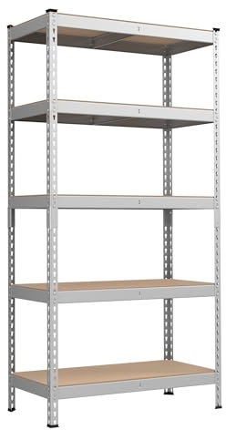 SONGMICS Schnelle Montage, Schwerlastregal, Standregal, Lagerregal, Küchenregal, Regal, 5 Ablagen, 45 x 90 x 180 cm, bis 875 kg belastbar, für Keller, Küche, Arbeitszimmer, silbern GLR450E01