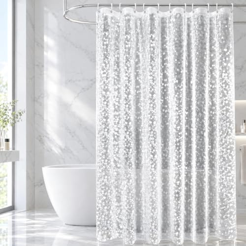 ruitao Shower Curtains Mould Proof Resistant, PEVA Waterproof Heavy Duty Bathroom Curtains, Liner 3D Effect Clear Pebble Shower Curtain with 12 Hooks, 180 x 200 cm, Cobblestone