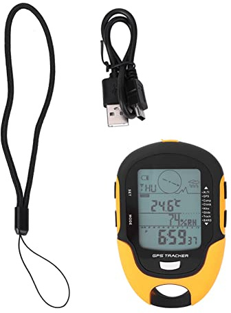 SUNROAD Receptor de Navegación GPS Altímetro y Barómetro de Mano para Entusiastas del Aire Libre Amarillo y Negro