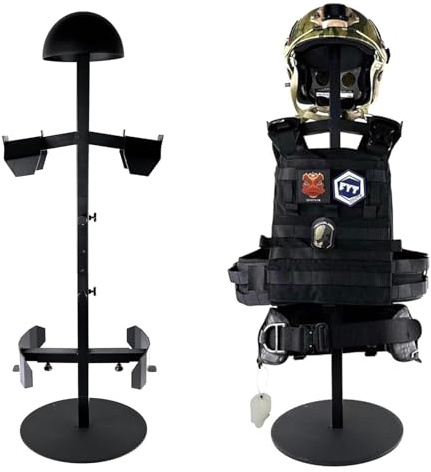 ATFLBOX Supporto per Attrezzi Tattici Portacasco Gilet Cintura Display Rack, Supporto per Attrezzi Militari Portapiatti Garage Free-Standing Organizer, Costruzione in Acciaio Supporto Fino a 32kg