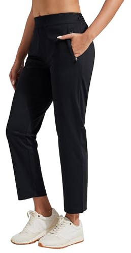 Pioneer Camp Pantaloni da golf da donna lunghi 7/8 con tasche laterali – Pantaloni elastici traspiranti per ufficio, viaggi e sport – Vita elastica con cordino – Pantaloni leggeri e indeformabili
