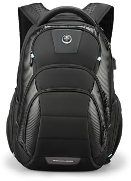 Swissdigital Design TSA Business Laptop Backpack for Men, Large Capacity Travel Backpack with Apple Find My Network and USB Charging Port Tech Backpacks Fits 17 Inch Computer Black| SD1643FB-01