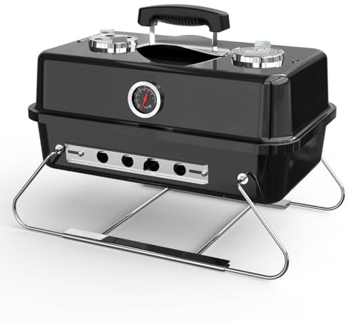 House of Home Portable Charcoal BBQ Grill – Compact Folding Barbecue with Thermometer, Heat Resistant Ash Catcher, Air Vents & Enamel-Coated Rack – Perfect For Camping & Garden Cooking (Black)