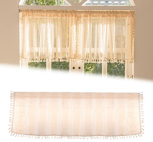 Tenda da Cucina Boho a Righe, Stile Rustico, 148 x 46 cm, Tenda Corta