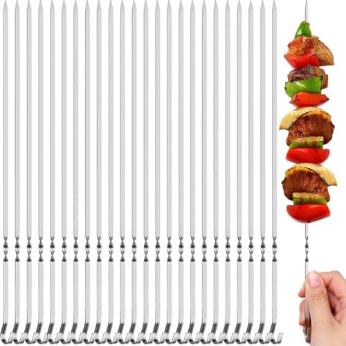 Juego de pinchos de acero inoxidable para barbacoa, 39 cm de largo, perfecto para asar carne, verduras y más