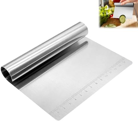Dough Scraper Cutter, Kitchen Scraper with Precise Scales, Metal Dough Scrapers, Multipurpose Cake Pizza Cutter Kitchen Flour Pastry Tool, for Pizza Pastry Bread Baking Cream Smoother (Silver)