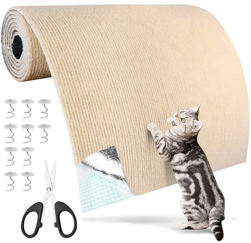 Tiragraffi Divano Autoadesivo 200cm×40cm Tappeto Tiragraffi per Gatti Protezione Divano Graffi Antigraffio Gatto Proteggi Divano Gatti Graffi per Tappeti Divani Mobili Murale (Khaki)